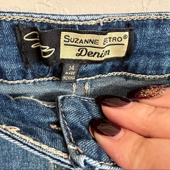 Suzanne Betro Button Down Knee Length Denim Skirt - Picture 7 of 8